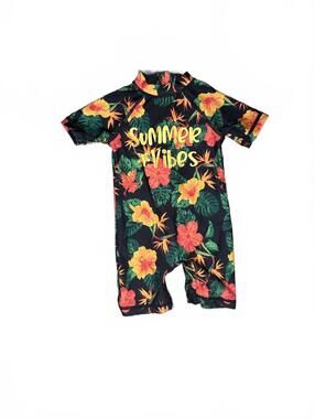 Monkey Bars 12M Tropical Floral Zip-Up Swim Romper / Rash Guard